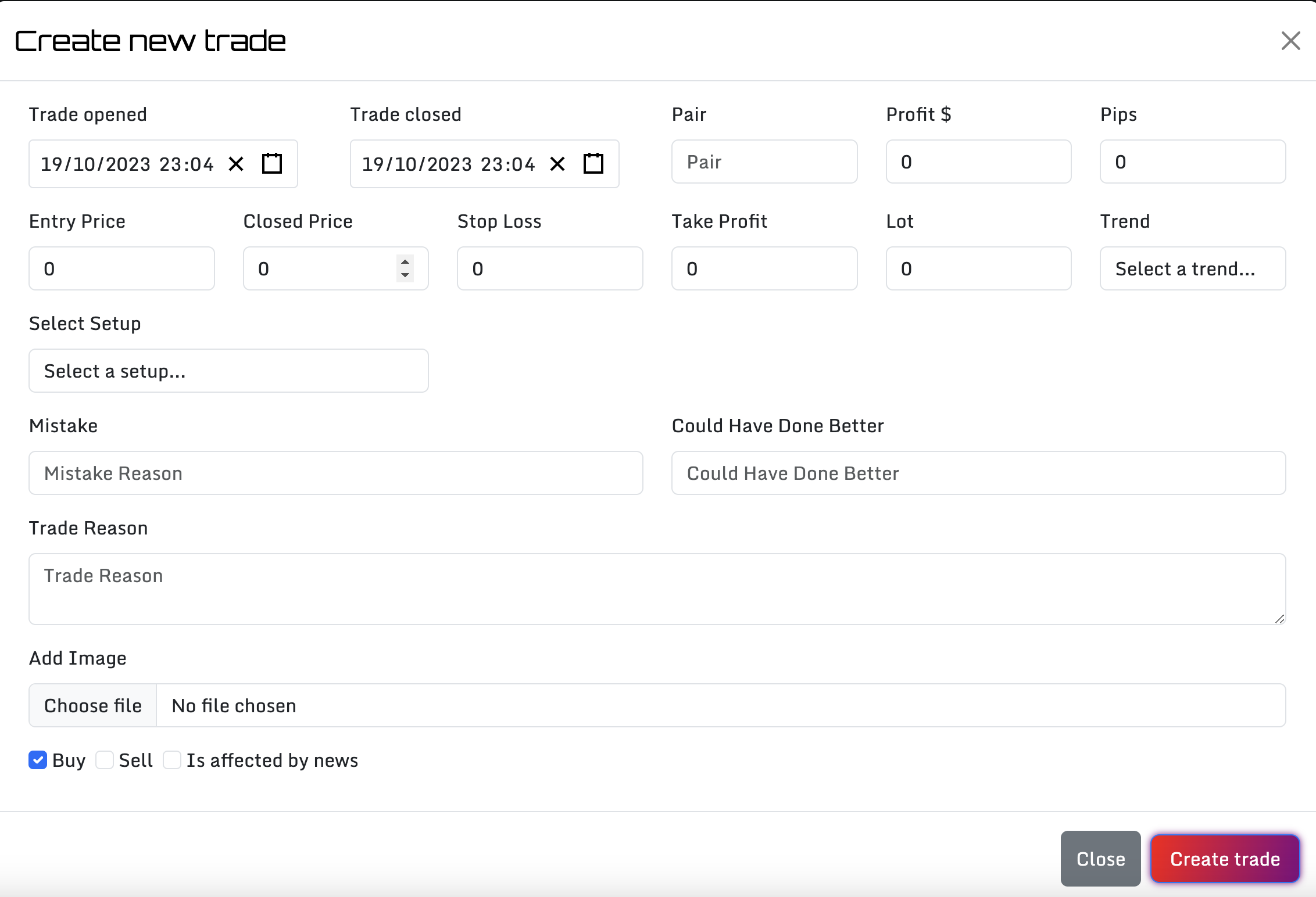 Trading Journal Interface